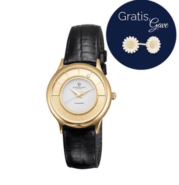 Christina Collection New Collect forgyldt smykkeur med marguerit ørestikker